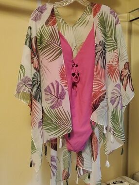 Shade & Shore Pink One-Piece Swimsuit & Coverup Sz 16 Xlrg